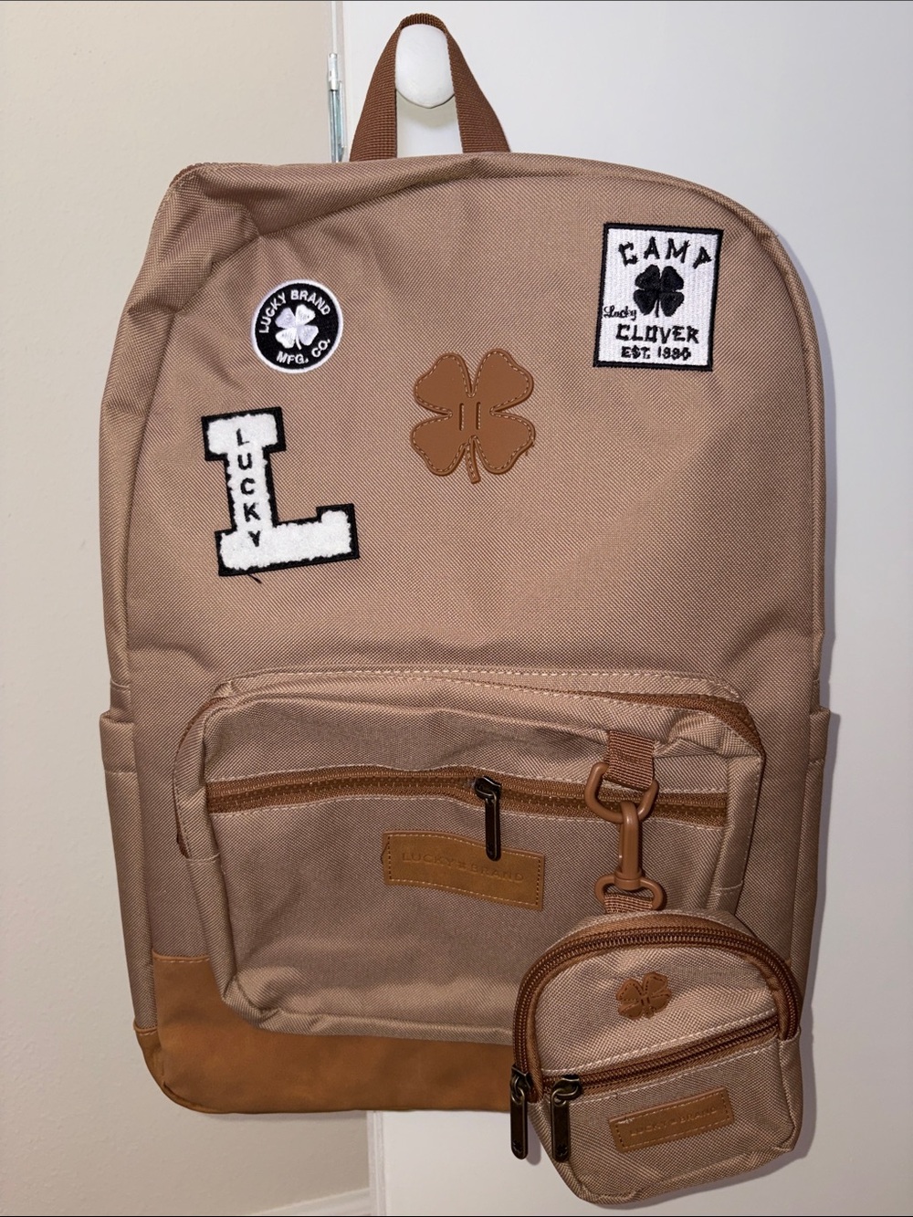 Lucky Brand Tan Canvas Backpack with Patches